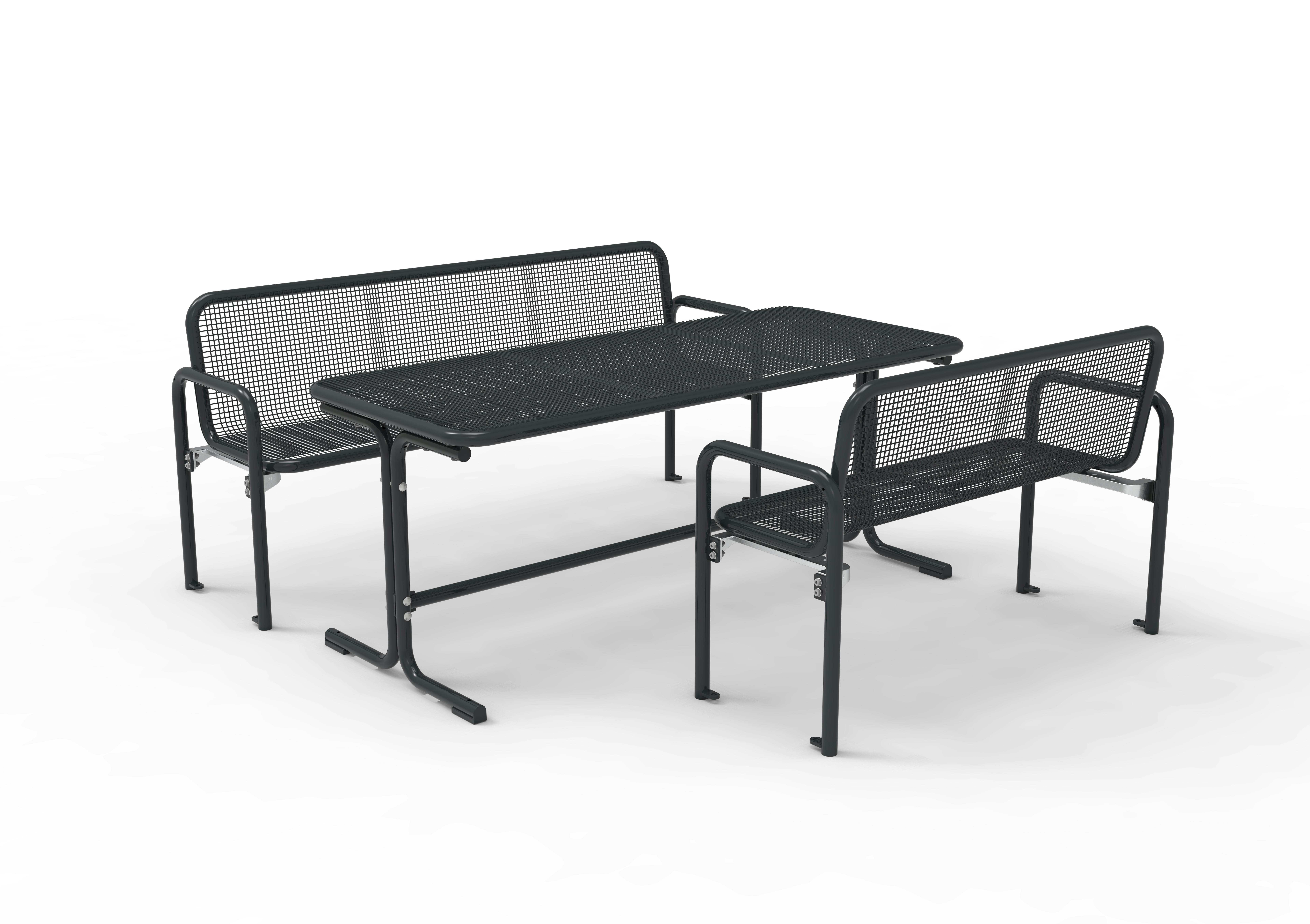 Modulare Fahrradbarriere aus Metall in Schwarz-Grau am urbanen Uferweg, mit Fahrrad-Symbol