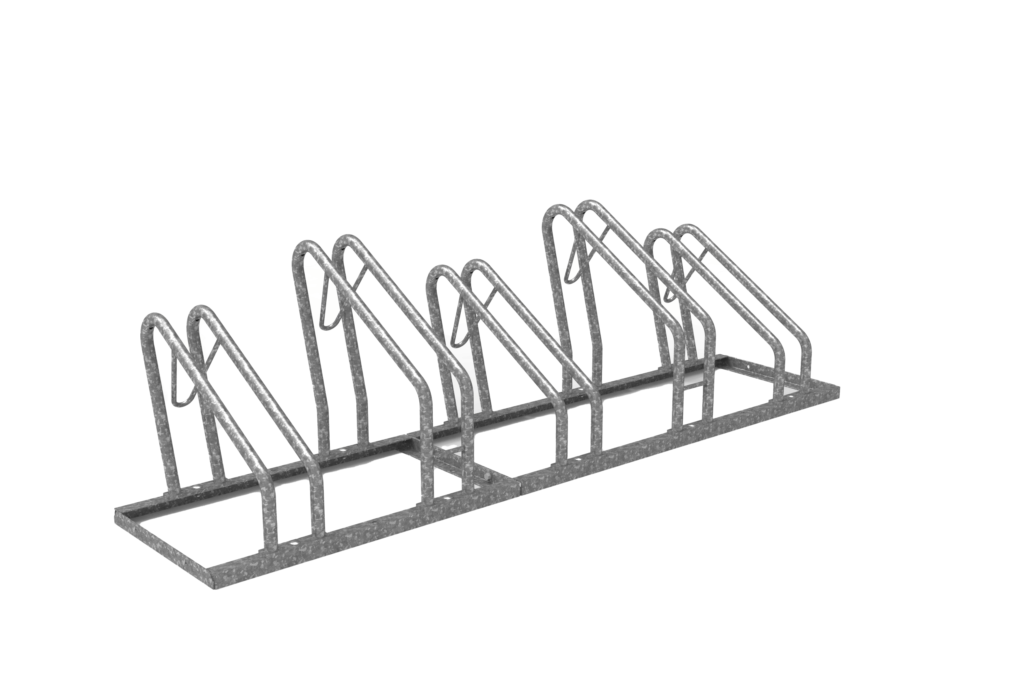 Modulare Fahrradbarriere aus Metall in Schwarz-Grau am urbanen Uferweg, mit Fahrrad-Symbol