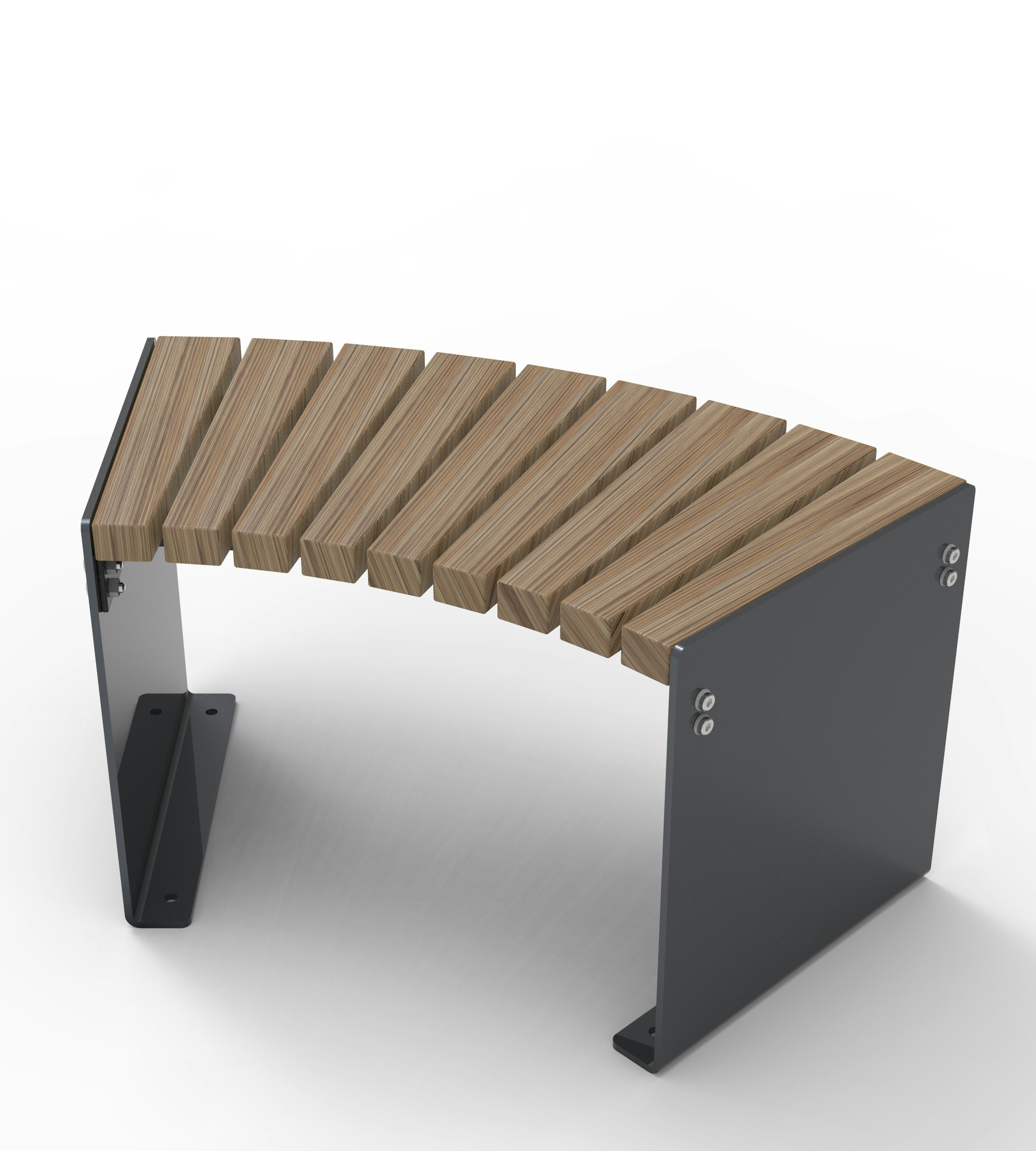 Modulare Fahrradbarriere aus Metall in Schwarz-Grau am urbanen Uferweg, mit Fahrrad-Symbol