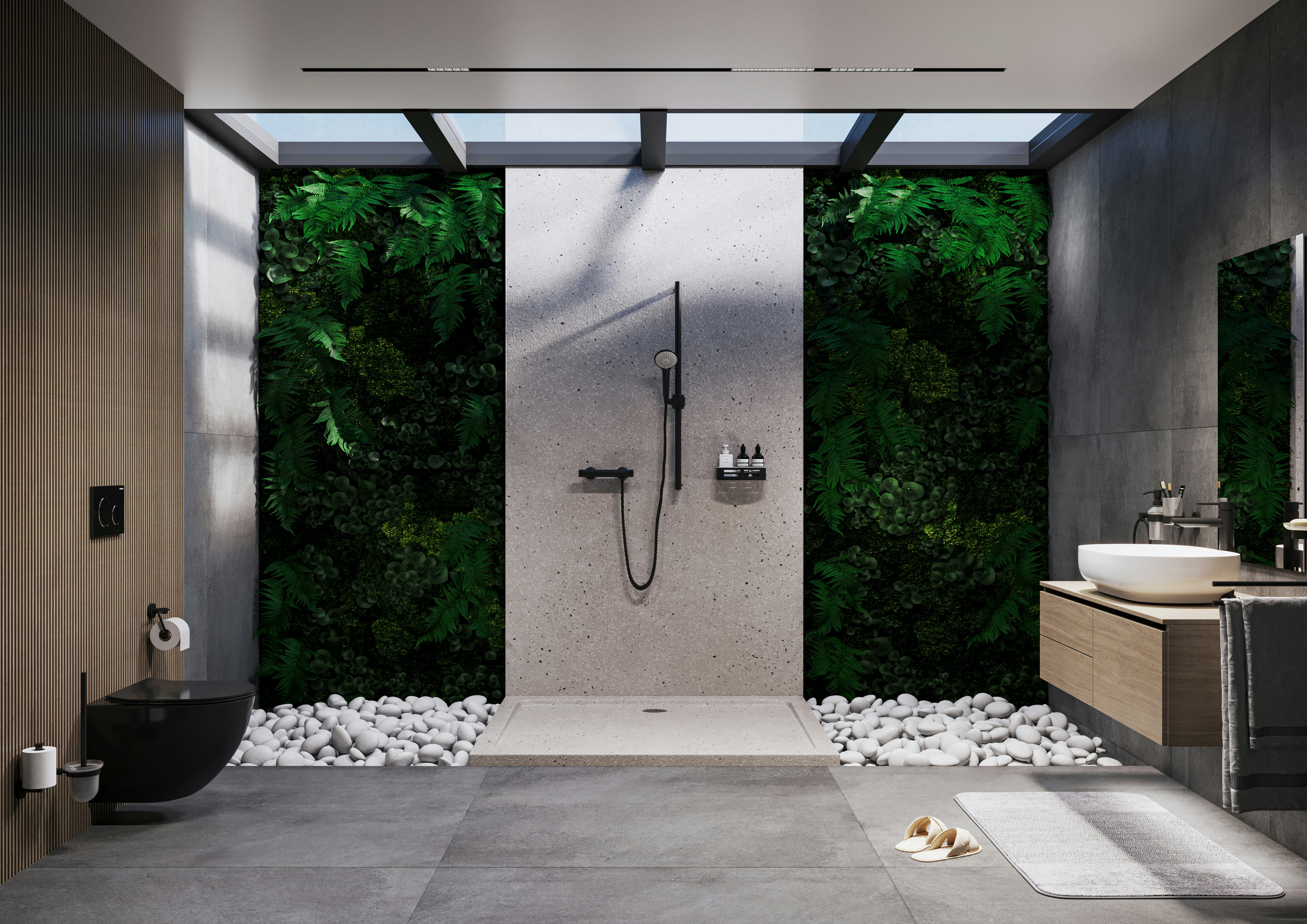 Modulare Fahrradbarriere aus Metall in Schwarz-Grau am urbanen Uferweg, mit Fahrrad-Symbol