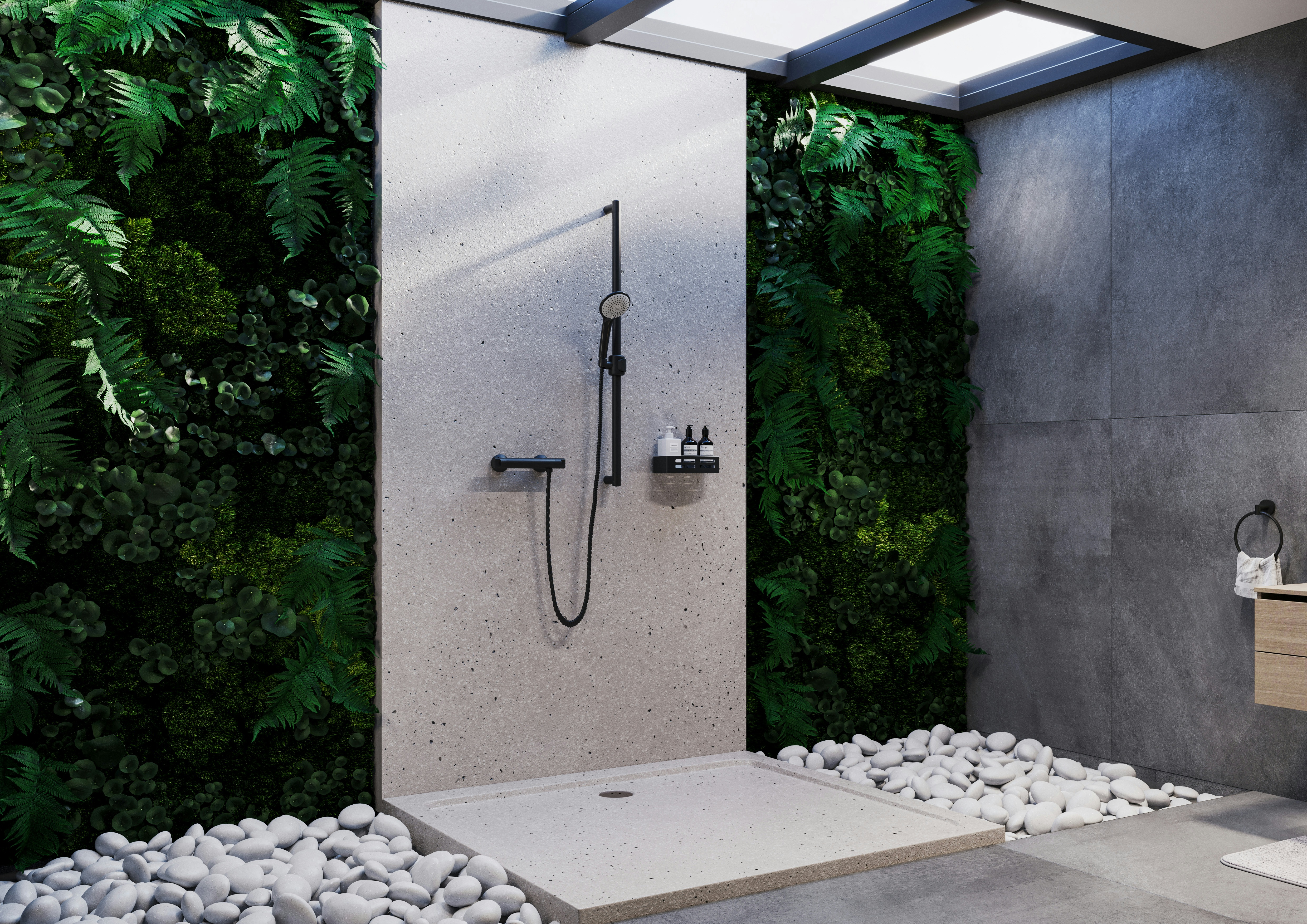 Modulare Fahrradbarriere aus Metall in Schwarz-Grau am urbanen Uferweg, mit Fahrrad-Symbol