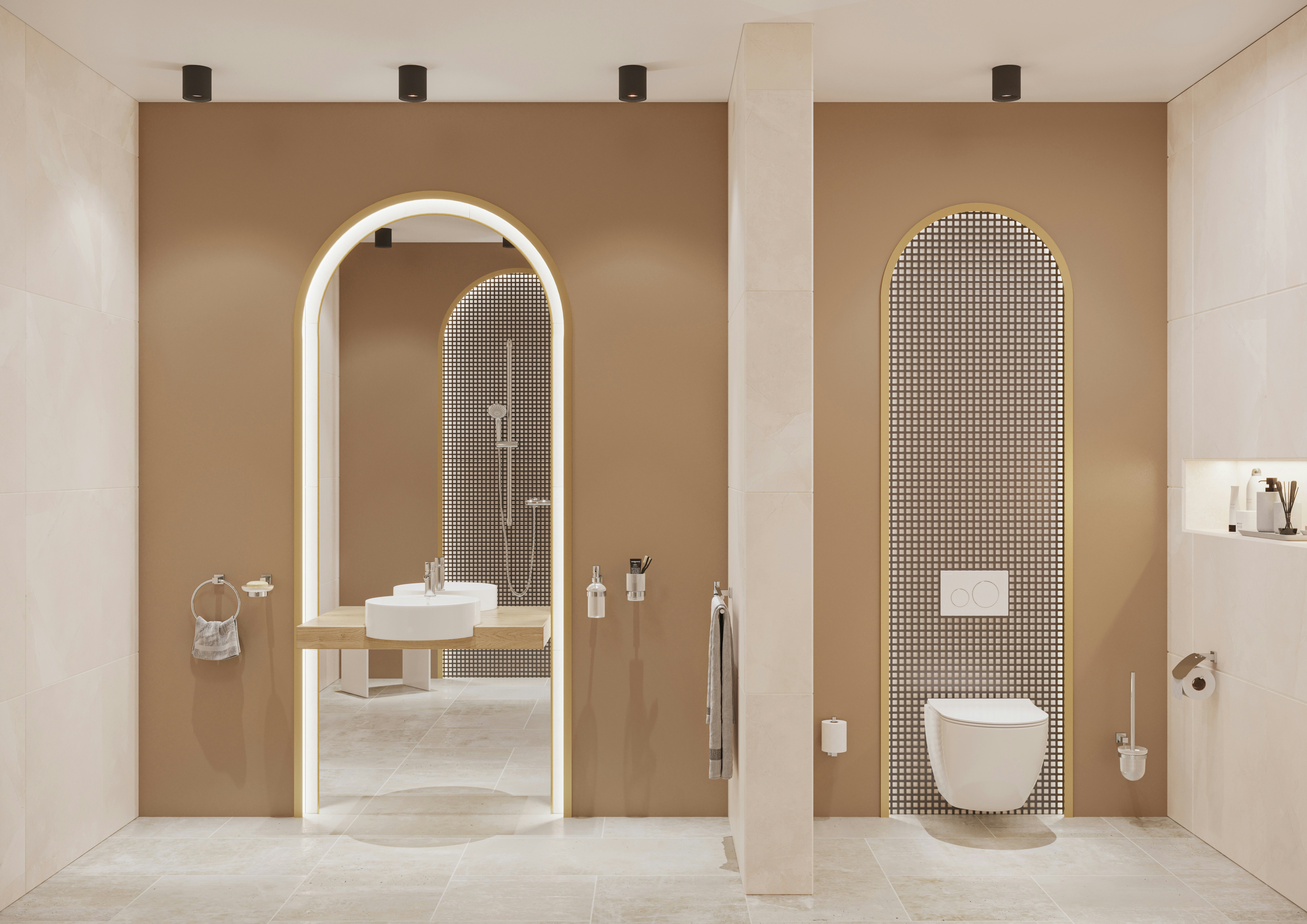 Modulare Fahrradbarriere aus Metall in Schwarz-Grau am urbanen Uferweg, mit Fahrrad-Symbol