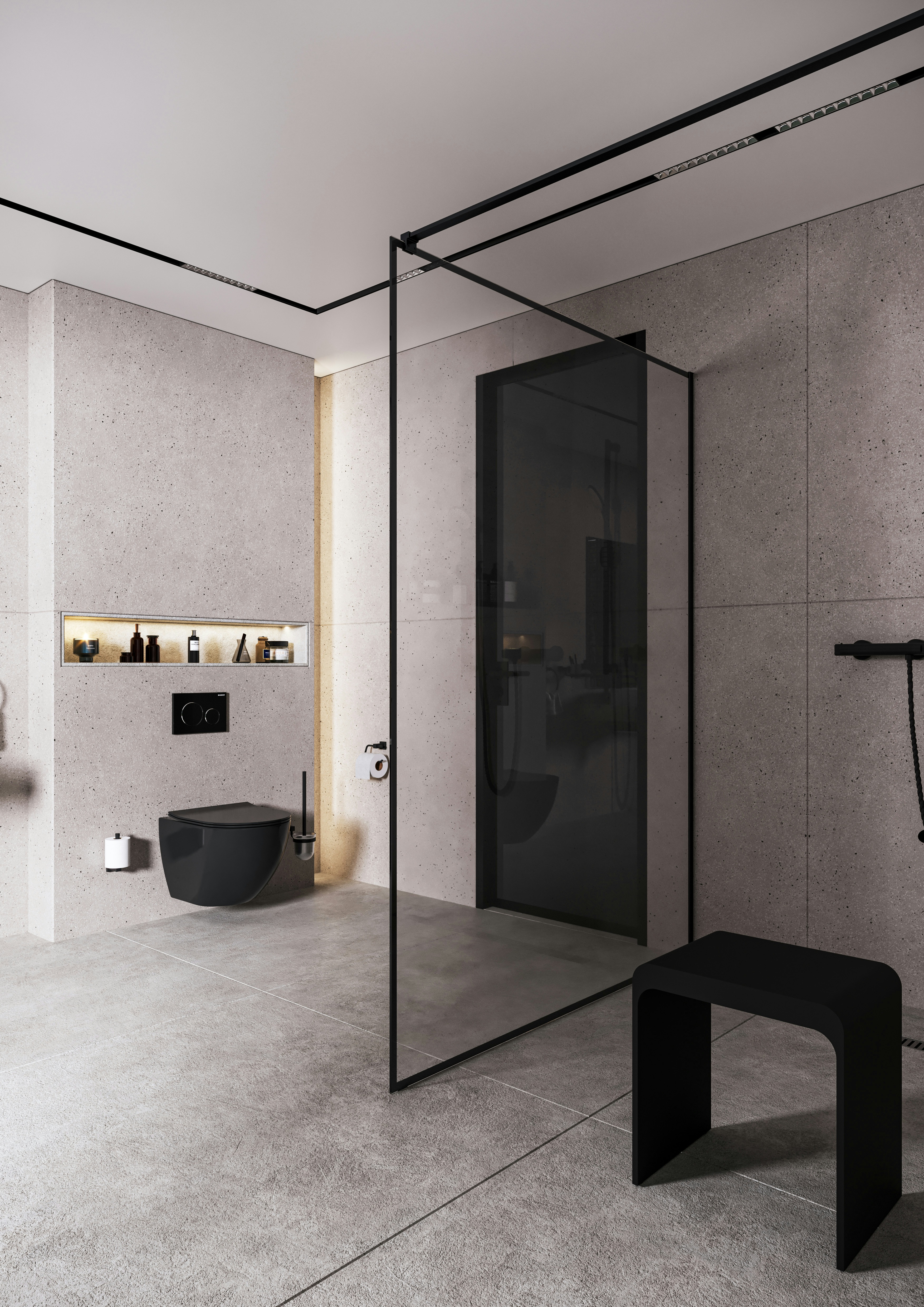 Modulare Fahrradbarriere aus Metall in Schwarz-Grau am urbanen Uferweg, mit Fahrrad-Symbol