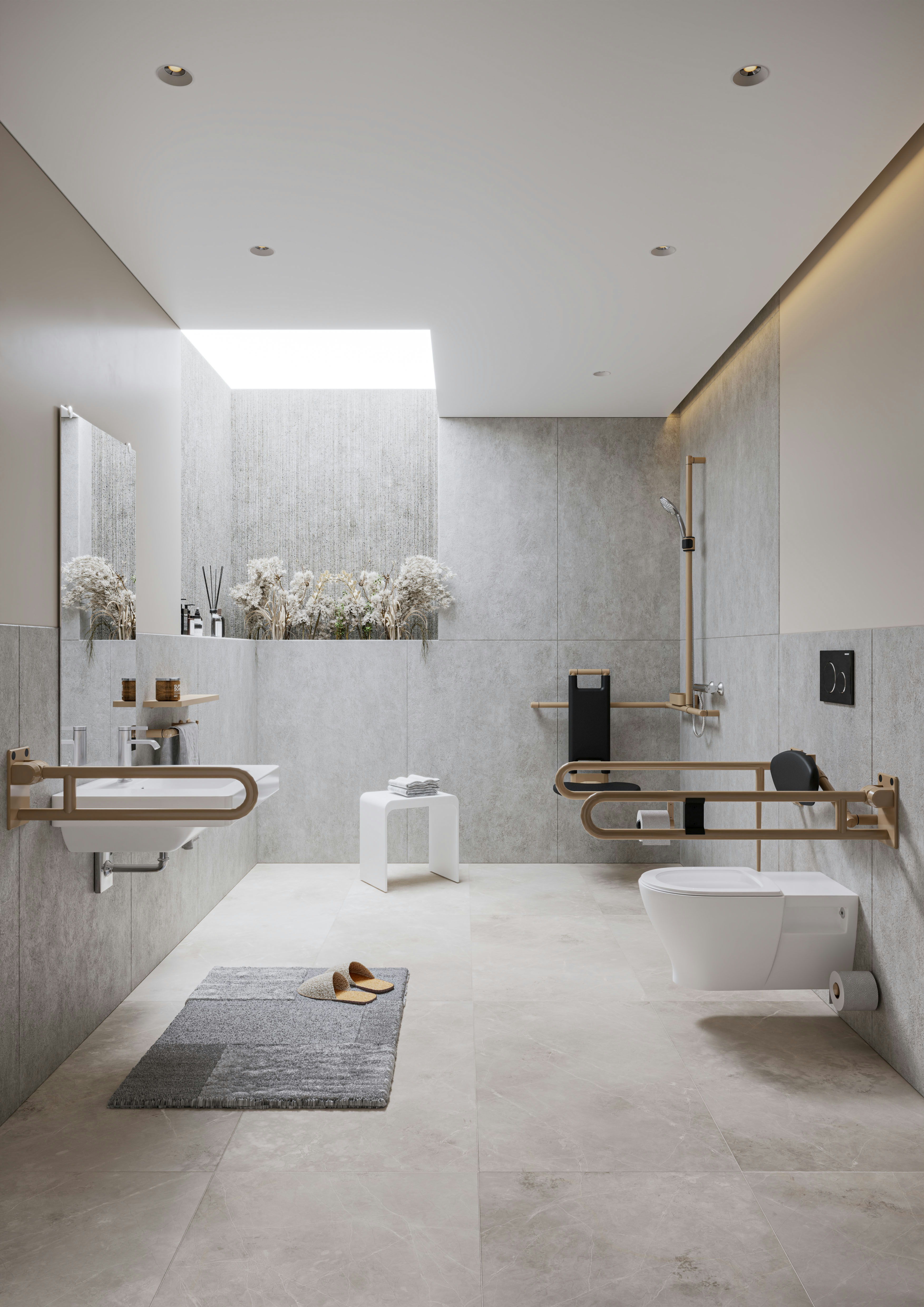 Modulare Fahrradbarriere aus Metall in Schwarz-Grau am urbanen Uferweg, mit Fahrrad-Symbol