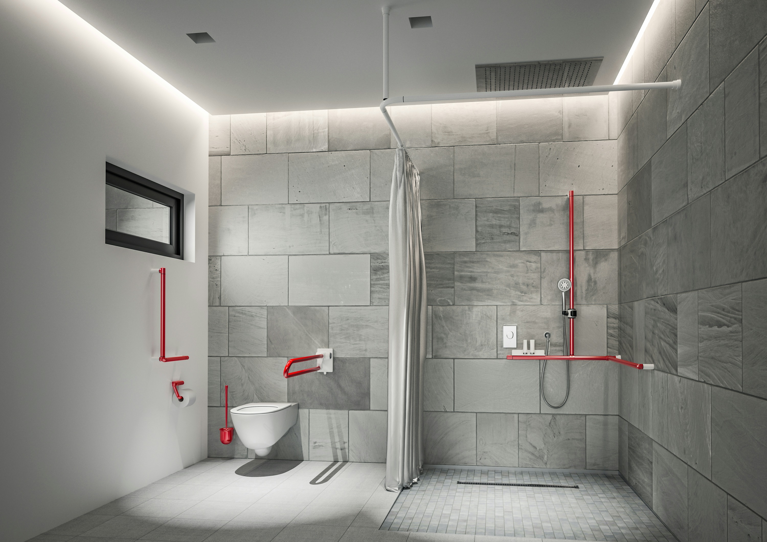 Modulare Fahrradbarriere aus Metall in Schwarz-Grau am urbanen Uferweg, mit Fahrrad-Symbol