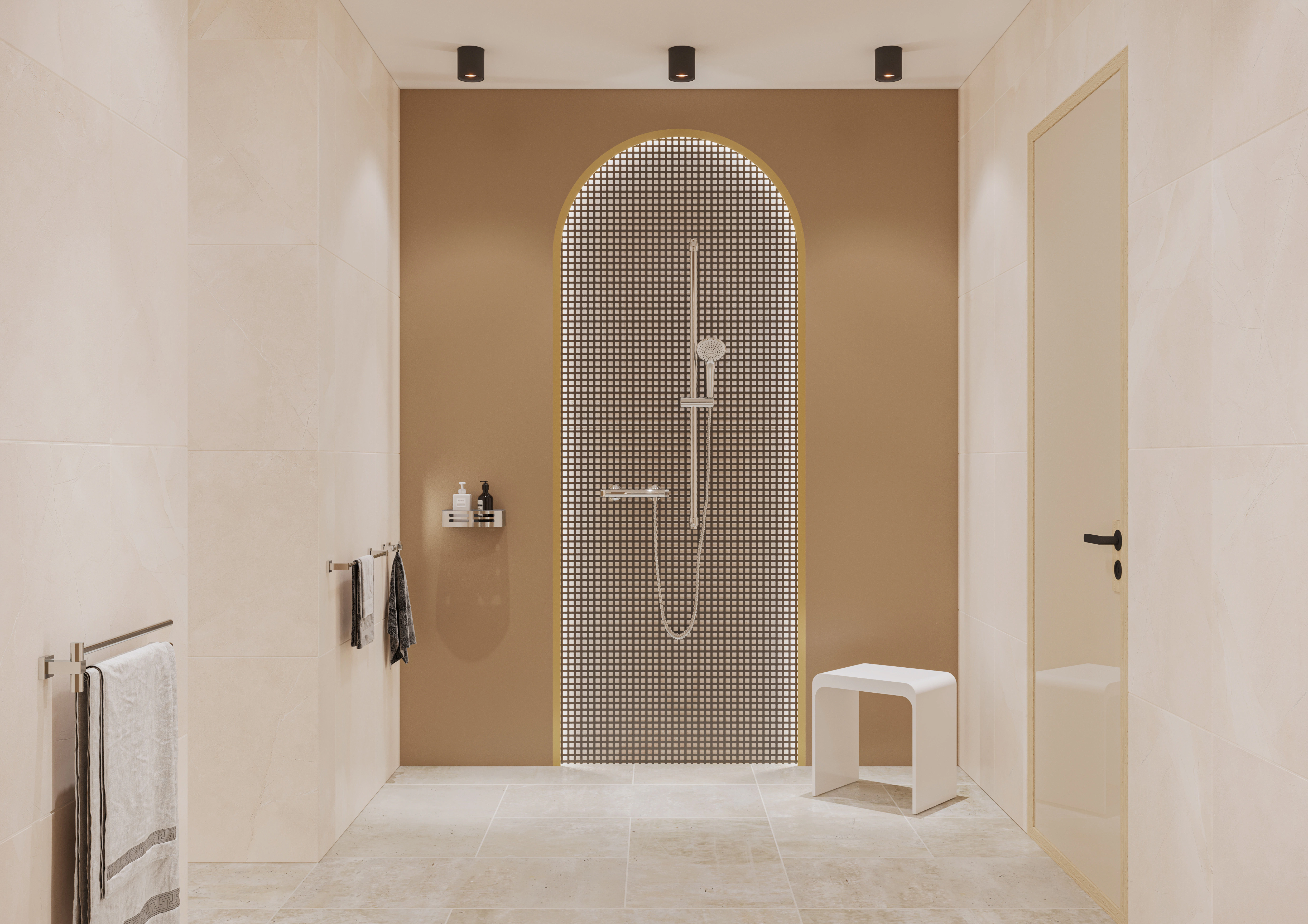 Modulare Fahrradbarriere aus Metall in Schwarz-Grau am urbanen Uferweg, mit Fahrrad-Symbol